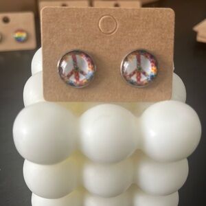 Hand Crafted Floral Peace Sign Boho Stud Earrings